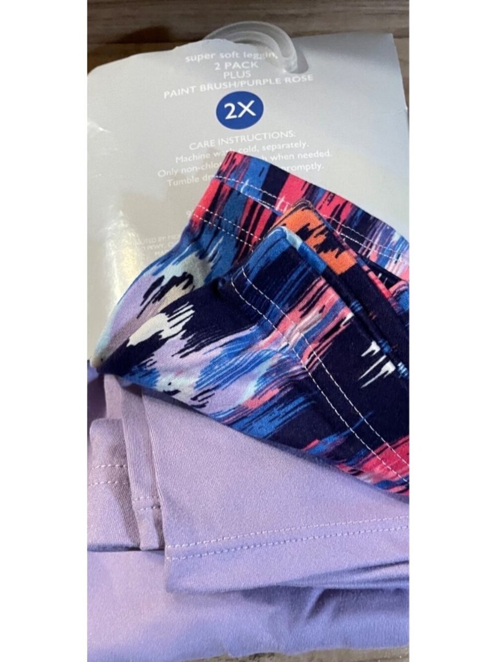 Womens Just Be Super Soft Leggings 2X 2Prs Pack Paint Brush/Purple Rose NWT - Picture 4 of 5